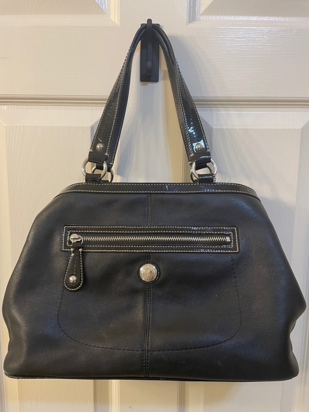 Vintage Coach Laura Classic Black Leather Kisslock Tote